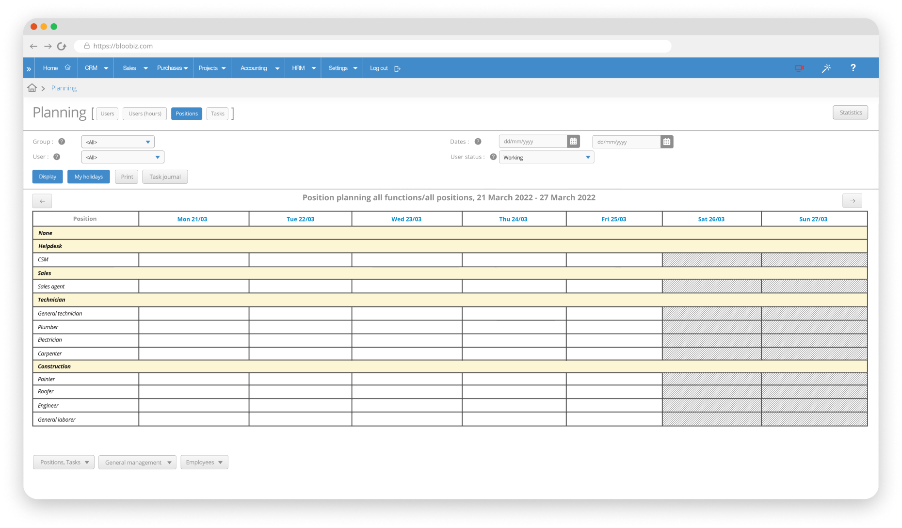 Planning screen